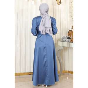 Vestido de Noche Azul Satinado, Vestido Largo de Satén con Cuello Redondo, Estilo A-Line, para Mujer, de Mega Merchant - Product Image 4