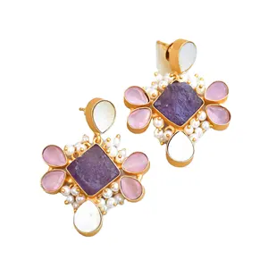 Factory Price 2023 Trendy Fashion Ethnic Earring Natural Semi-Precious Stone Handmade Jewelry Wedding Jewelry Wholesale Supplier