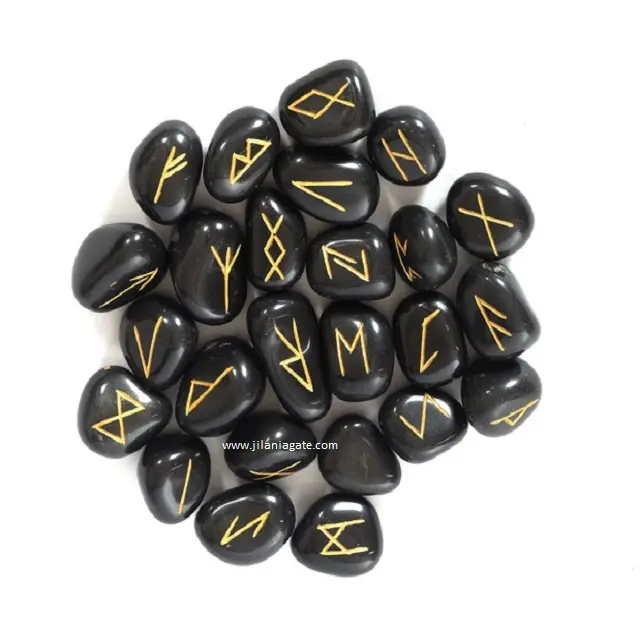 Top Selling Black Agate Engraved Rune Set With Bag For Healing & Reiki High Quality Natural BlackAgate Rune Set Buy Jilaniagate