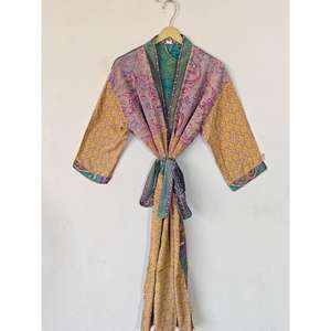 ชุดเดรสผ้าไหมอินเดียสำหรับผู้หญิง, ชุดกิโมโนผ้าไหมคลุมคลุมอาบน้ำเปิดเข็มขัดดอกไม้ให้ความอบอุ่นคอวีชุดนอนสำหรับฤดูใบไม้ผลิฤดูใบไม้ร่วง - Product Image 2