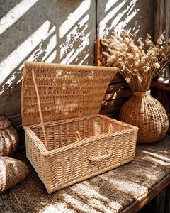 ตะกร้าเก็บของหวายทันสมัย ลดราคาพิเศษ ผลิตจากหวายธรรมชาติ ทำด้วยมือ ปรับแต่งได้สำหรับใส่เครื่องดื่ม/อาหาร - Product Image 3