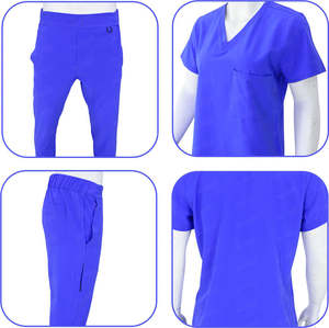 Unisex Blue Medical Scrub <b>Set</b> V Neck Short Sleeve Top with Straight Leg Pants Comfortable Durable Uniform for <b>Doctors</b> Nurses - Product Image 6