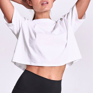 Personalizado de gran tamaño en blanco liso Lose Fit Crop Top Camisetas Bebé Rosa Atlético gimnasio recortado camiseta mujer 2025 - Product Image 1