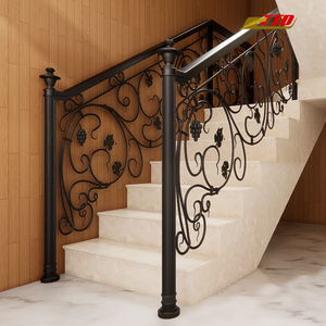 Rampe d'escalier décorative en fer avec rouleaux artistiques pour villas de luxe et design d'escalier intérieur élégant - Product Image 3