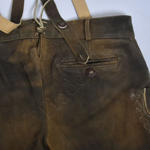 Meilleure vente bavaroise Lederhosen cuir de vachette véritable daim broderie avant poches latérales arrière Textiles moyens produit en cuir - Product Image 5