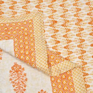 King Size Handmade Cotton <b>Quilt</b>/Rajai Hand Block Print Orange Pot Kantha Patchwork Technique for Home Decoration (225 cm X 270 - Product Image 4