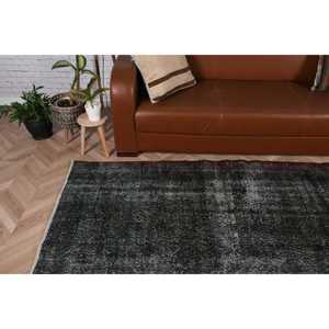 Tapis vintage 5x8,3 pieds, tapis turc noir uni en laine - Product Image 3