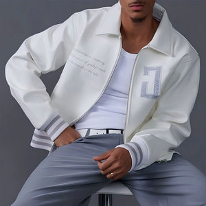 Parches de chenilla personalizados de alta calidad bordados de cuero genuino impermeable Letterman chaqueta universitaria para Hombres estilo Streetwear - Product Image 3