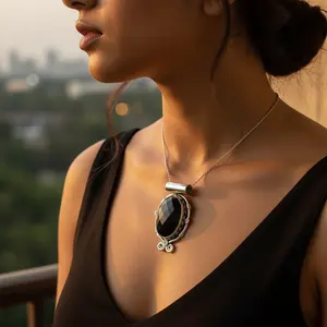 Plata 925 con Oro Rosa y Ónice para Regalo de Piedra Preciosa para Mujer, Nuevo Título: Ópalo Platino para Regalo de Piedra Preciosa para Mujer, Nuevo Título Religioso - Product Image 2