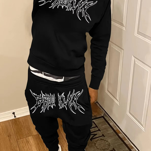 Ensemble 2 pièces décontracté et élégant personnalisé Survêtements col en O imprimés de qualité supérieure Costumes de survêtement 100% coton vendus en gros - Product Image 4