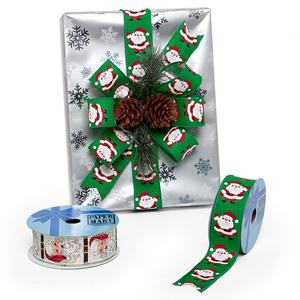 Santa Printed Christmas Wired Ribbon - Product Image 1