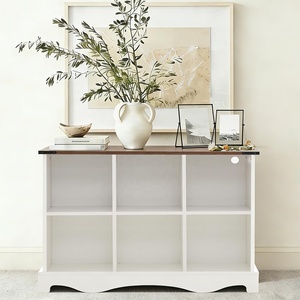 Mueble para TV <span class=keywords><strong>de</strong></span> Madera Blanca Estilo Rústico con 6 Espacios <span class=keywords><strong>de</strong></span> Almacenamiento, Mesa Consola Resistente, <span class=keywords><strong>Centro</strong></span> <span class=keywords><strong>de</strong></span> Audio para TV <span class=keywords><strong>de</strong></span> 47 Pulgadas, Gabinete <span class=keywords><strong>de</strong></span> Almacenamiento - Product Image 1