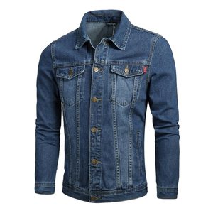 Áo khoác denim nam mùa thu denim ba chiều Túi lỏng phù hợp với áo khoác denim vải áo khoác jean màu xanh - Product Image 3