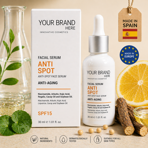 เซรั่มลดเลือนจุดด่างดำสูตรเฉพาะ 30 มล. รับผลิตแบบ OEM |   ไนอะซินาไมด์ อาร์บูติน และโคจิก แอซิด |   เพิ่มความกระจ่างใส |   ผลิตในสเปน สหภาพยุโรป - Product Image 1