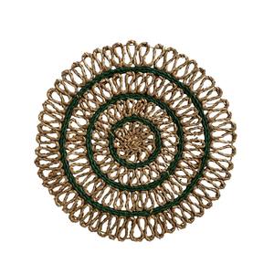 Nouveauté, tapis de table rond en osier et en herbe de mer écologique, fait à la main, vert, accent spiralé, tissage en spirale, vente en gros, pour projet hôtelier - Product Image 1
