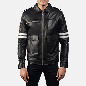 Veste en cuir noire personnalisée OEM pour hommes conception de manches longues vestes d'extérieur en cuir de style classique pour les acheteurs en gros - Product Image 5
