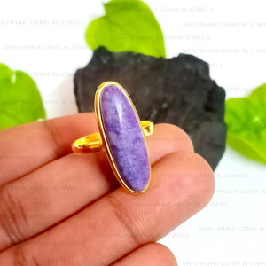 Antique 8x25mm Oval Bezel <b>Ring</b> 18K Gold Plated 925 Sterling <b>Silver</b> Handcrafted <b>Eternity</b> Natural Purple Charoite Wedding Trendy - Product Image 6