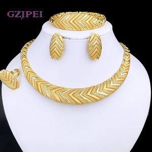 Conjunto de joyería nupcial de cobre de lujo de oro más vendido, collar italiano, pulsera, pendientes, anillo, 4 Uds., conjuntos de joyería para mujer - Product Image 2