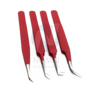 Pinzas de extensión de pestañas con agarre de diamante de acero inoxidable profesional de alta calidad Color rojo para pestañas de volumen punta puntiaguda - Product Image 3