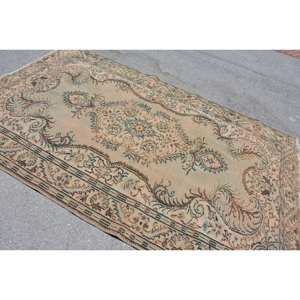 Tapis en laine vert Beige classique 5.9X9.3 pieds Vintage turc plat tissage Patchwork motif pour salon décor couloir utiliser Latex - Product Image 4