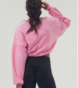 Sudadera de manga larga con media cremallera de talla grande para mujer, sudadera de gran tamaño con hombros caídos, sudaderas de invierno de punto - Product Image 5