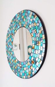 Fait à la main mosaïque vitrail incrusté luxe encadré miroir mural suspendu salle de bain salon décor à la maison miroir - Product Image 6