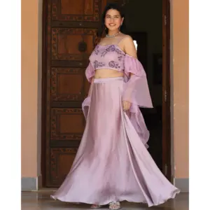 Conjunto de Lehenga para Mujer Laila Lavender Pintado a Mano - Product Image 1