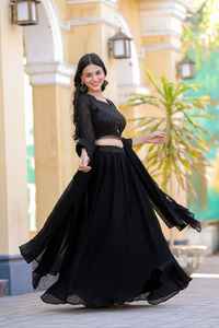 Atractivo Kasturi Silk Lehenga Choli para mujer Black-Golden Sequence Dori Work with Dupatta for Summer - Product Image 6