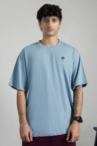 Camiseta de Manga Corta Holgada para Hombre, Color Azul Claro, Cuello Redondo, Tela de Jersey de Algodón, Estilo Casual y Relajado para Ropa Urbana - Product Image 4