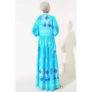 Robe à motifs col V Turquoise - Product Image 3