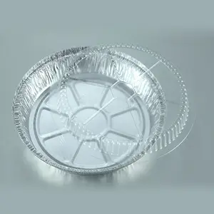 9英寸圆形蛋糕盘一次性铝托盘箔容器烤盘，带塑料盖