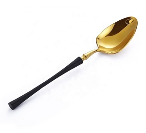 Ensemble de couverts de luxe en acier inoxydable doré, écologiques, avec manche noir, fourchette, cuillère, couteau pour hôtel, restaurant, mariage, dîner - Product Image 4