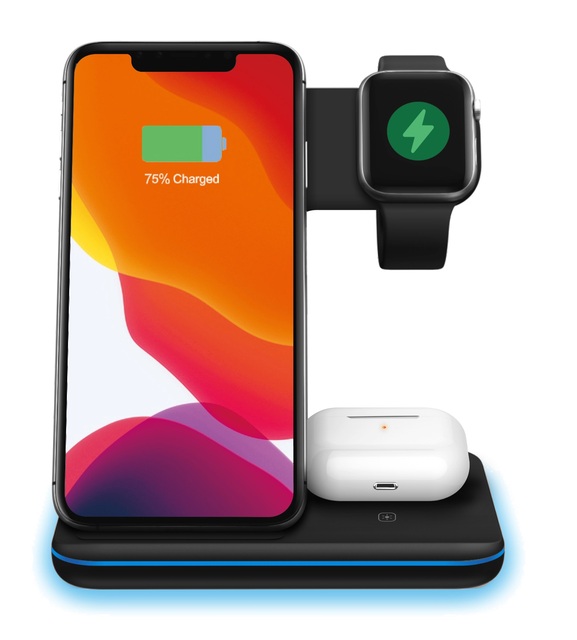 Portable 15W PD Wireless Charger Multiple-Function 3-in-1 Charging Station Fast Table Stand and Cell Phone Holder