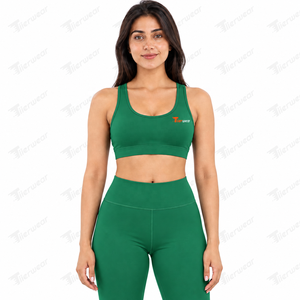 Women Yoga Set Green 2 Piece Seamless High Waist Leggings and <b>Racerback</b> Sports <b>Bra</b> Full Length Solid Color Performance Wear - Product Image 5