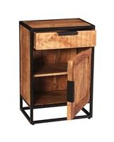 Table de Chevet Industrielle en Bois d'Acacia de Haute Qualité et Durable avec un Tiroir, Nouvelle Arrivée, Cadre en Fer, pour Chambre, Salle à Manger, Maison