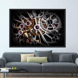 Modern Printed Canvas Artwork with Gold Accents & Gear Design,1P:Black <b>Framed</b> - Product Image 1