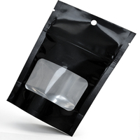 Sacs en plastique noir mat personnalisés imprimés, sachets refermables en aluminium avec fenêtre transparente pour snacks