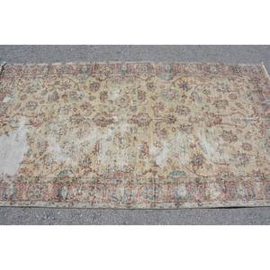 Vintage Turkish <b>Rug</b> Beige Red 3.7 X 6.9ft <b>Large</b> Area Woolen Patchwork Design for Hallway <b>Bedroom</b> Latex for Living Room Bedside - Product Image 3