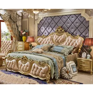 Luxury Royal Bedroom Set Fancy Real Wood Wooden King Size Bed Carving Bedroom Set Best Seller Wholesale Cheap Furniture