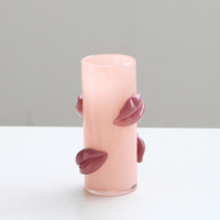 Vase en verre Art Déco Peach, sculpté à la main, cylindrique, artistique, pour mariage, écologique, pour table