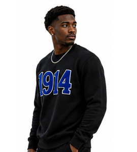 Black 1914 Chenille 100% Cotton Solid Mens Crew Neck Fleece Pullover Front Logo <b>Soft</b> Knitted Casual Winter <b>Hoodie</b> - Product Image 2