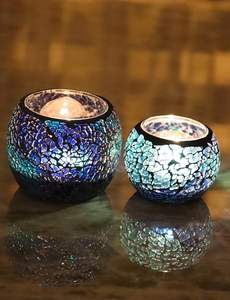 Soporte de luz de té de mosaico colorido con acabado de ilustraciones de vidrio brillante soporte de luz de té de mosaico hecho a mano decorativo a bajo precio - Product Image 2