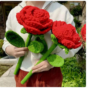 Wholesale Hand-Knitted <b>Wool</b> Crochet Bouquet Large Ice Silk Line Roses Textile & Fabric <b>Crafts</b> for Your Girlfriend - Product Image 1