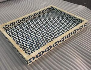 Bandeja con incrustaciones de hueso índigo de nido de abeja, bandeja de servicio Rectangular doméstico para hotel o motel, diseño indio hecho a mano - Product Image 2