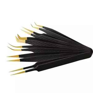 Pince à épiler de précision antistatique en acier inoxydable 45/90 degrés avec pointe dentelée et logo personnalisé pour extensions de cils - Product Image 1