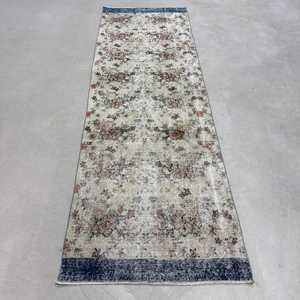 Turkish <b>Runner</b> <b>Rug</b> 2.9x9.1 ft, Gray Blue Moroccan <b>Rug</b> Wool - Product Image 1