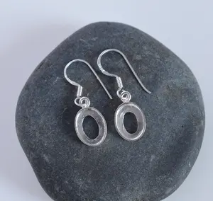 Impression ravissante 925 bijoux fins en argent sterling pur massif meilleur grossiste lunette ovale tasse pince simple crochet plaqué MM - Product Image 2