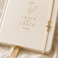 Carnet de Prières LABON Personnalisé en Lin Ivoire avec Croix Dorée et Charme, Journal des Saintes Écritures, Cadeau Religieux Chrétien