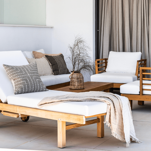 Chaise longue de patio minimaliste en teck canapé de jardin extérieur - Product Image 6