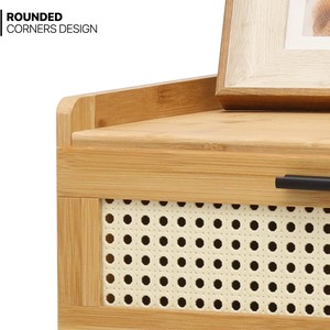 Table de chevet avec 3 tiroirs Motif rotin Table d'appoint moderne-Table d'appoint de canapé en bambou Table de chevet pour petit espace - Product Image 4